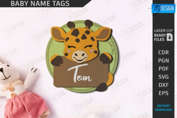 Baby Name Tag Laser Cut Round Wall Sign printable editable view 2