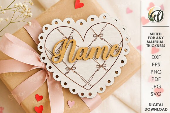 Wooden Heart Tag Laser Cut printable editable