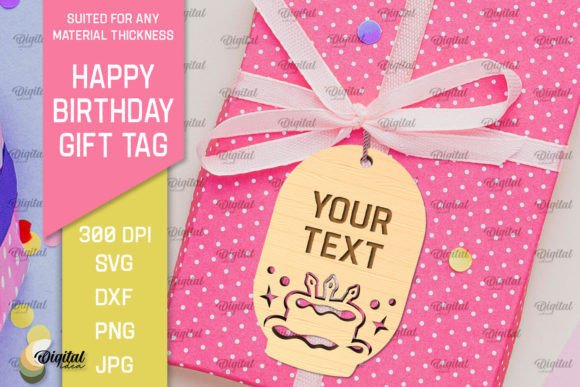 Happy Birthday Gift Tag Laser Cut printable editable view 2