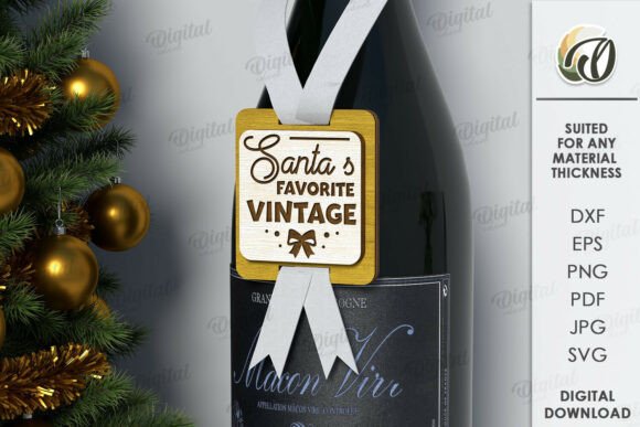 Christmas Wine Bottle Tag Laser Cut printable editable
