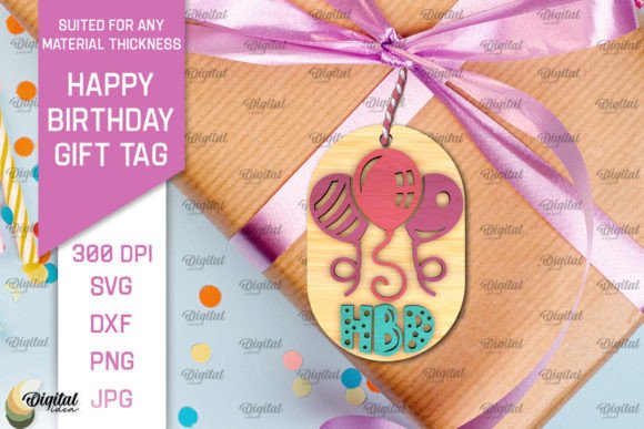 3D Happy Birthday Gift Tag Lasercut printable editable