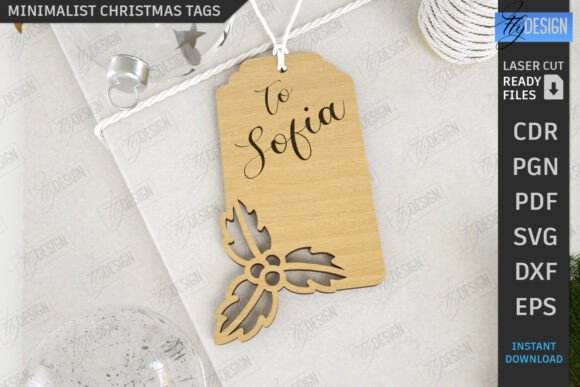 Minimalist Christmas Tag Laser Cut Xmas printable editable