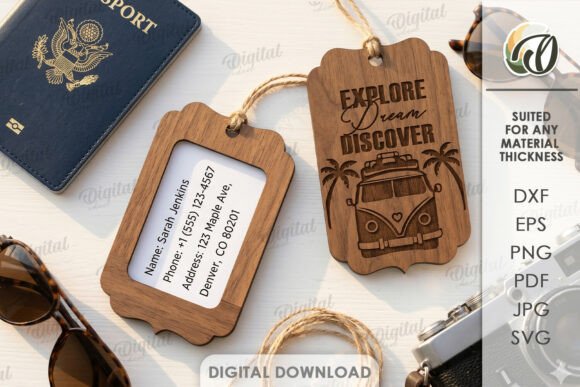 Travel Tag Laser Cut printable editable