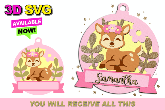 birthday decoration ideas girl baby baby name sign deer 3d svg printable editable