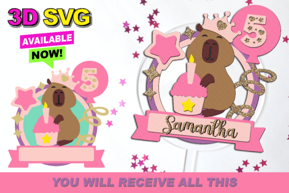 birthday decoration ideas girl baby capybara shaker cake topper 3d svg printable editable