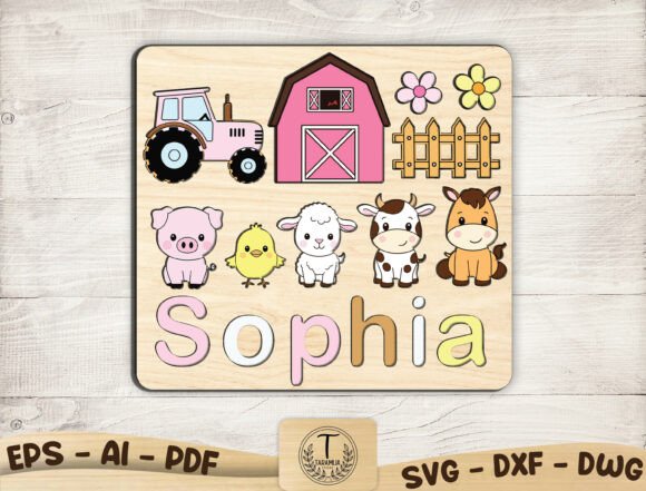 birthday decoration ideas girl baby farm animals wooden puzzle laser cut svg printable editable