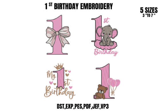 birthday decoration ideas girl baby 1st birthday girl embroidery bundle printable editable