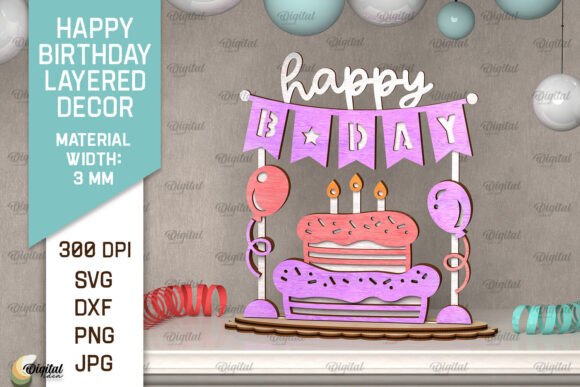 birthday decoration ideas girl baby happy birthday layered decor laser cut printable editable
