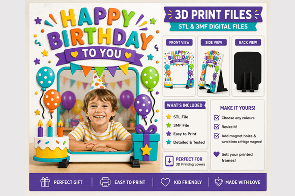 birthday decoration ideas girl baby kids birthday photo frame 3d print stl printable editable