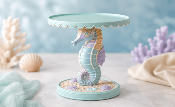 birthday decoration ideas girl baby seahorse cake stand ocean dessert display printable editable