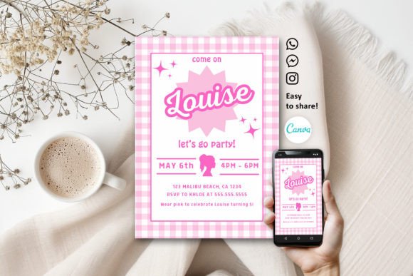 pink girl birthday invitation printable editable 4