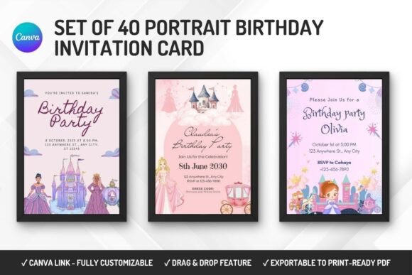 pink girl birthday invitation printable editable 14