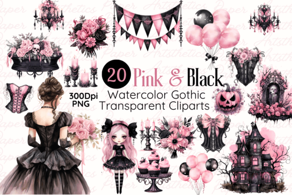 gothic birthday aesthetic clipart printable editable 1