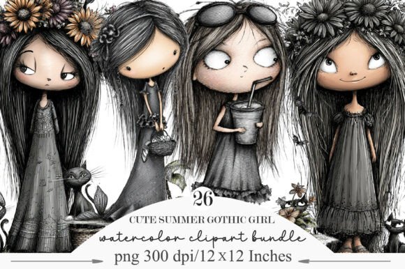 gothic birthday aesthetic clipart printable editable 17