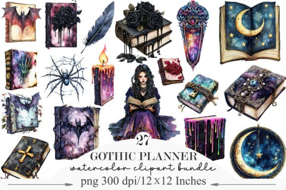 gothic birthday aesthetic clipart printable editable 20