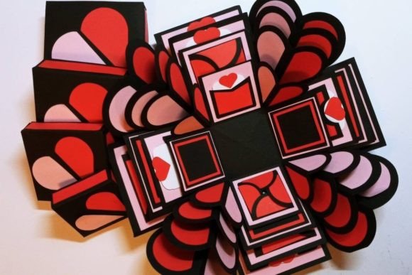 Heart with Frames and Pockets Exploding Box printable editable