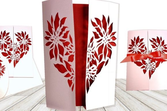 Flower Heart Gate Fold Card printable editable