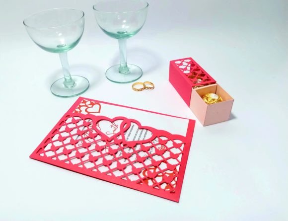 Heart Lace Wedding Envelope and Candy Box Set printable editable