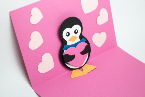 Pop-up Card - Penguin in Love SVG Cut file printable editable