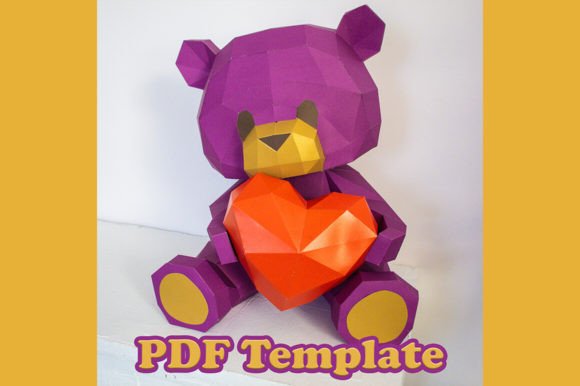 Bear with a Heart PDF Papercraft printable editable