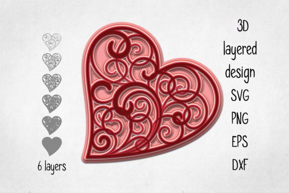 3d Heart Layered Cut File printable editable