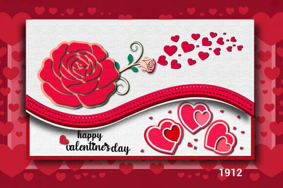 Valentine's Rose and Heart Card Svg 1912 printable editable