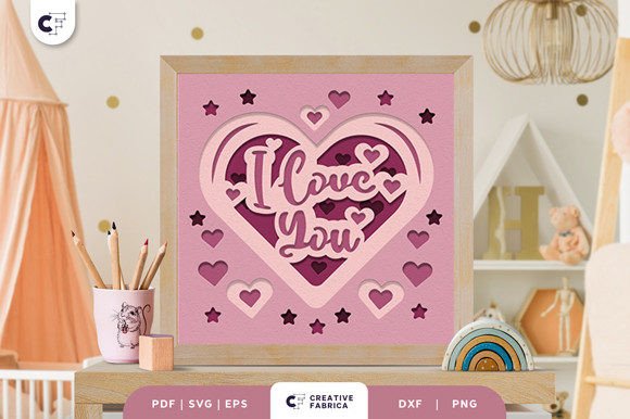 I Love You Heart Shape 3D Shadow Box SVG printable editable