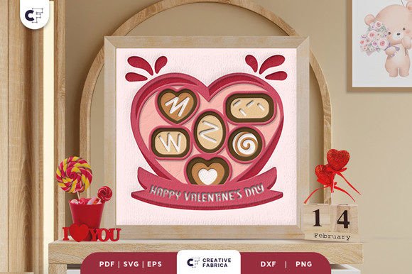 Heart Shape Chocolate Box 3D Paper Cut printable editable