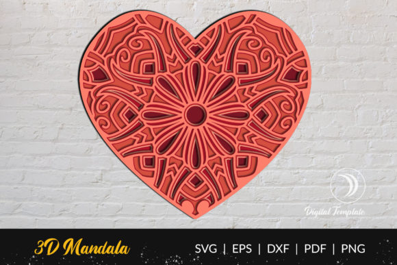 3D Heart Layered Mandala SVG printable editable
