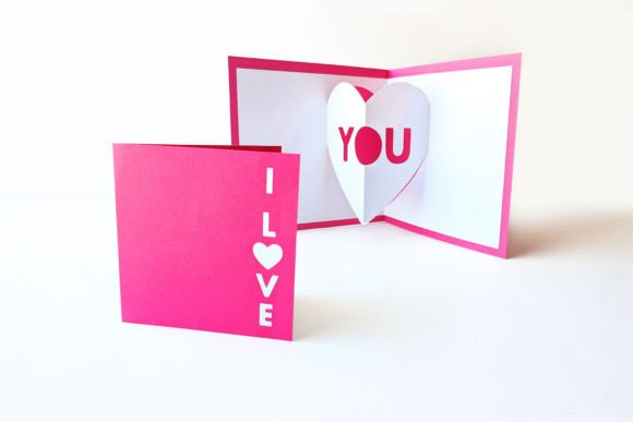I Love You Heart Pop Up Card SVG printable editable
