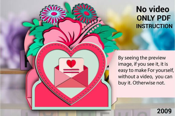 MOM'S Heart Envelope Pop Up Card SVG2009 printable editable