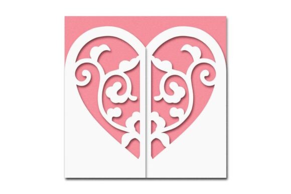 Cut out Flourish Heart Gatefold Card printable editable