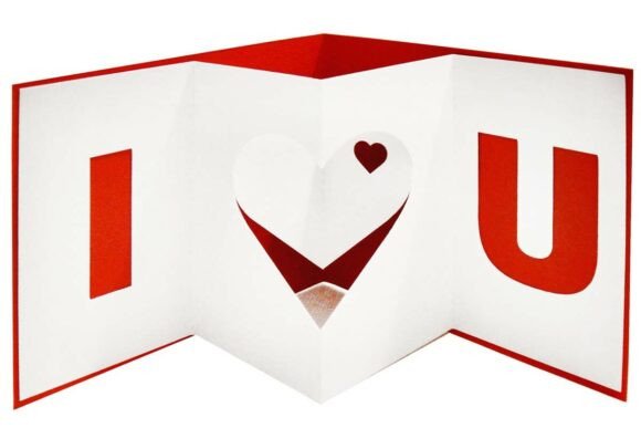 I Heart U Love Pop Up 3D Cutout Card SVG printable editable