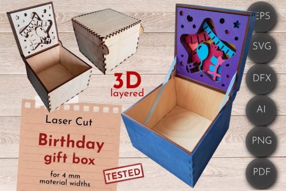 birthday laser cut box svg printable editable