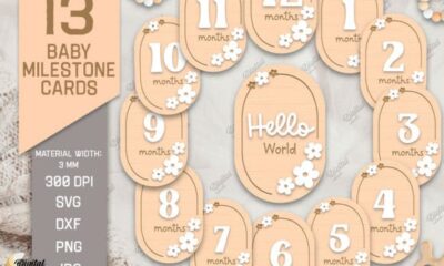 baby milestone card laser cut svg printable editable