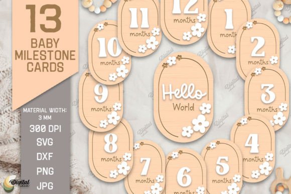 baby milestone card laser cut svg printable editable