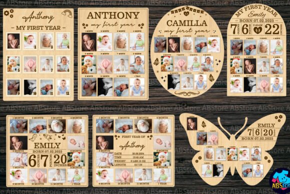 baby milestone card laser cut svg printable editable