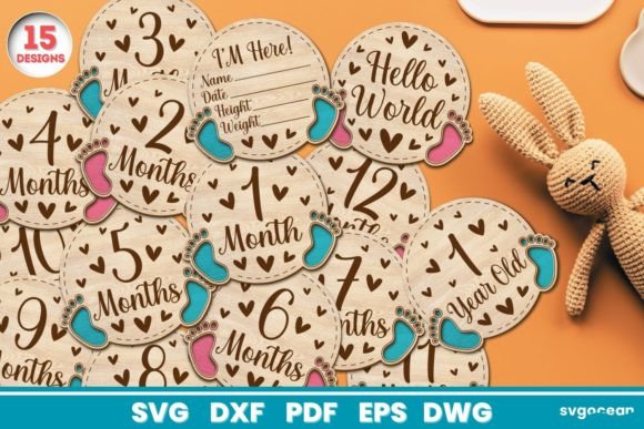 baby milestone card laser cut svg printable editable