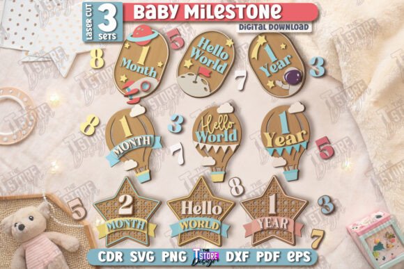 baby milestone card laser cut svg printable editable