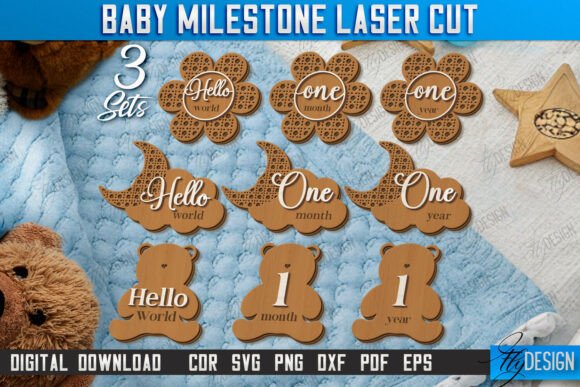baby milestone card laser cut svg printable editable