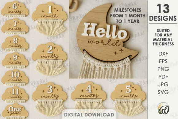 baby milestone card laser cut svg printable editable