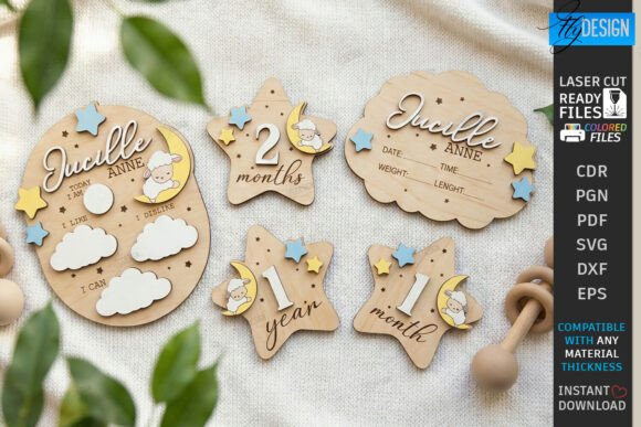 baby milestone card laser cut svg printable editable