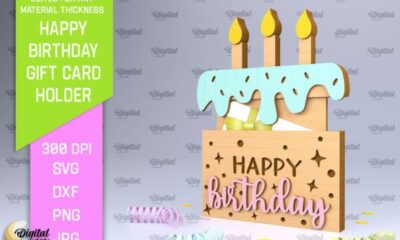 laser cut birthday money gift card holder svg printable editable