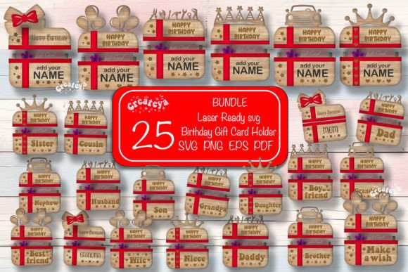 Birthday Gift Card Holder Bundle Laser printable editable