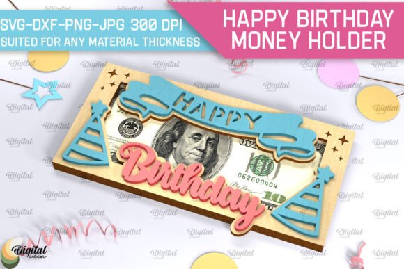 Happy Birthday Money Holder Laser Cut printable editable view 2