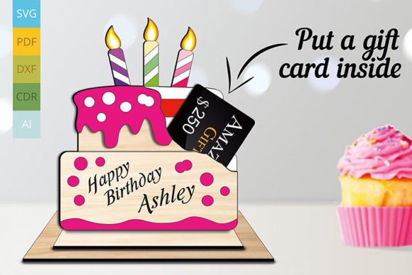 Birthday Cake Gift Card Money Holder SVG printable editable