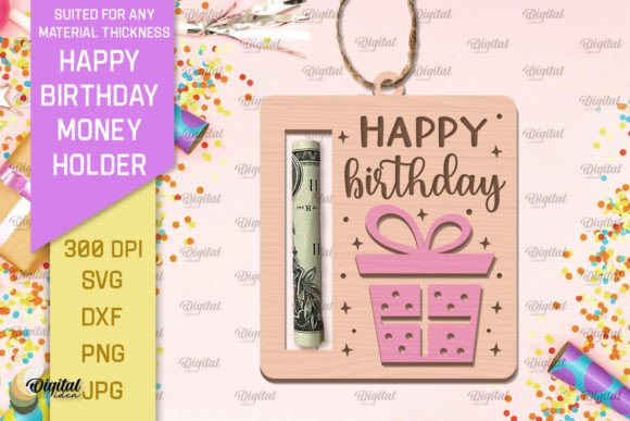 Happy Birthday Money Holder Laser Cut printable editable view 3