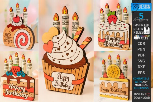 Birthday Money Holders Laser Cut Bundle printable editable