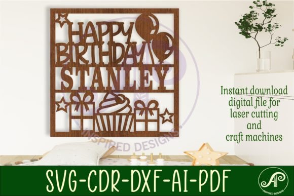 laser cut birthday name sign monogram svg printable editable