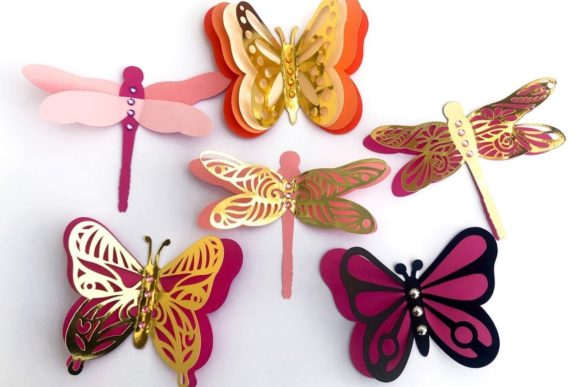 outdoor night birthday decoration 3d layered dragonflies and butterflies svg cut file printable editable